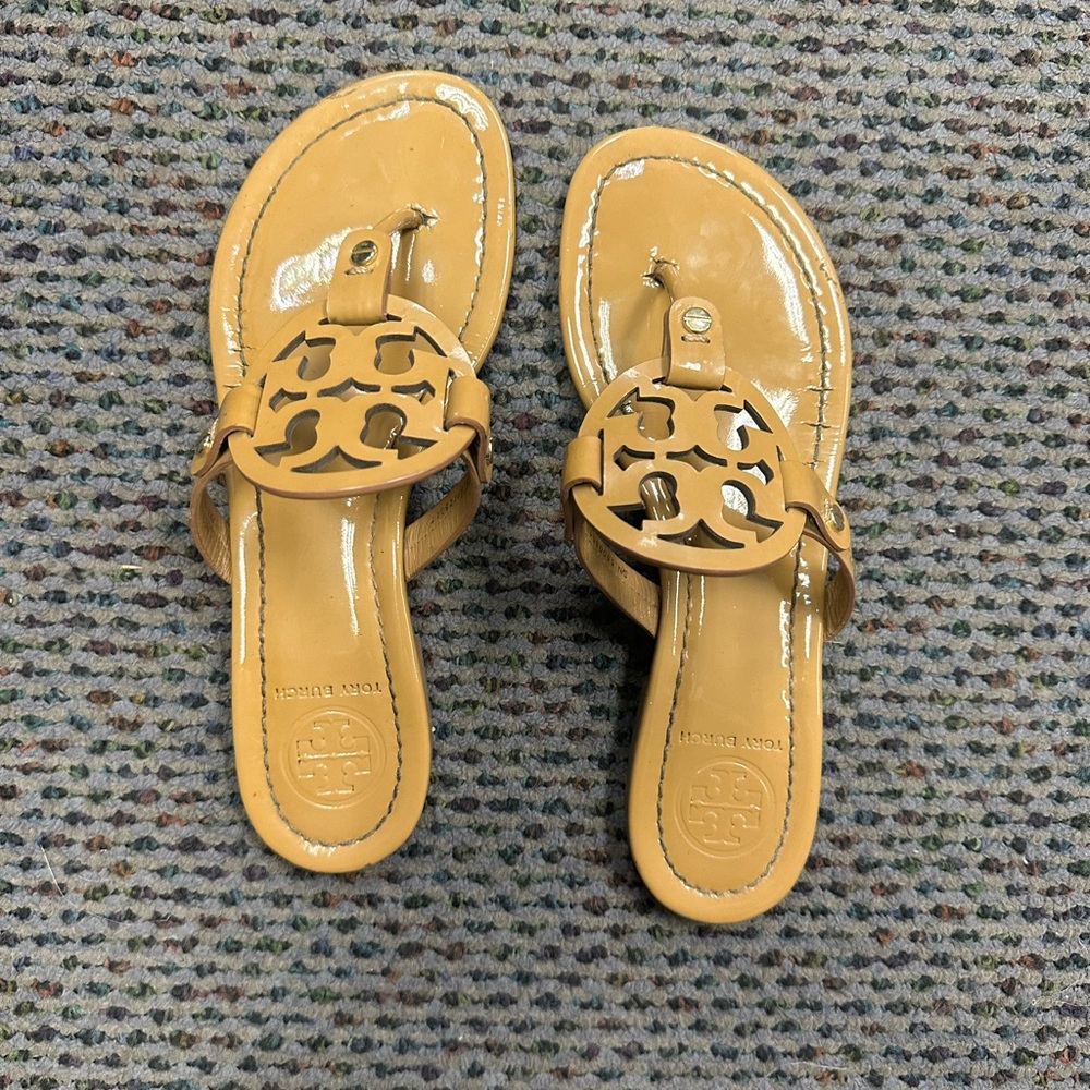 Tory Burch patent leather flip flops